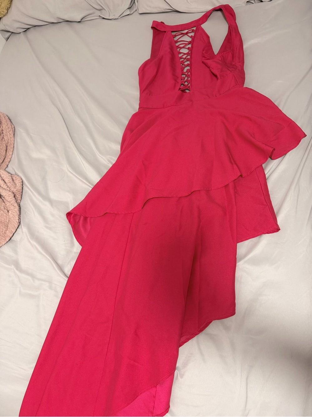 Girls Hot Pink Lace-Up High-Low Dress